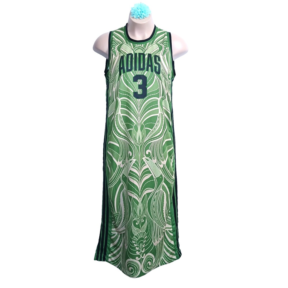 Adidas X Farm Rio Premium Dress Women L Green Tropical Bird Street Urban Jersey